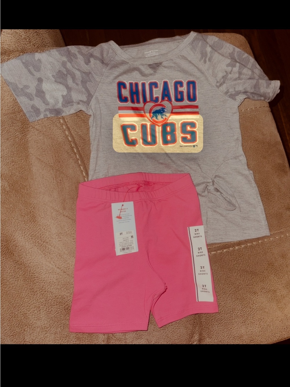 Chicago Cubs  Navy Blue MLB Tag with Red & White Logo and Cat and Jack shorts